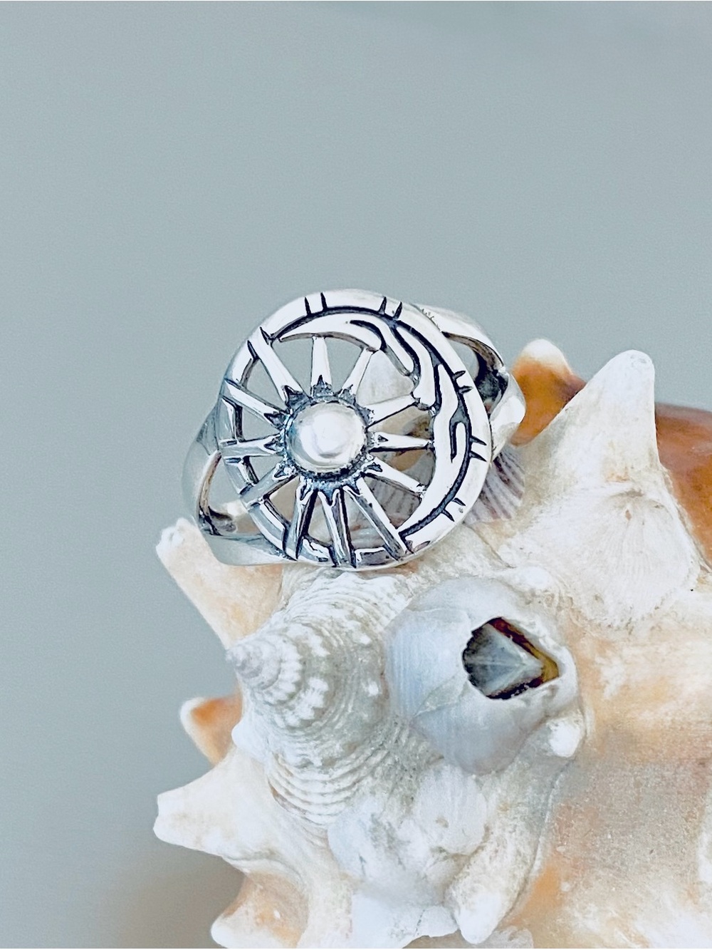 Sterling Silver Moon and Sun Ring, Statement Celestial Silver Rings, Sunshine